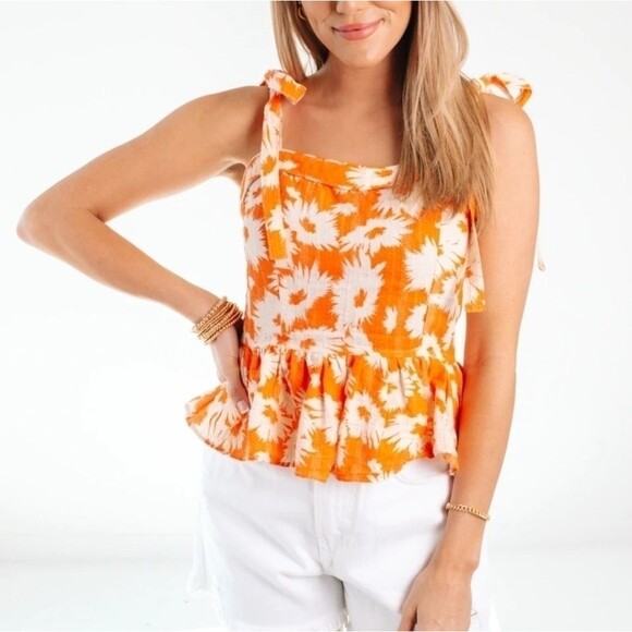 Olivaceous Nwt Orange floral corset peplum top size medium - Picture 1 of 8
